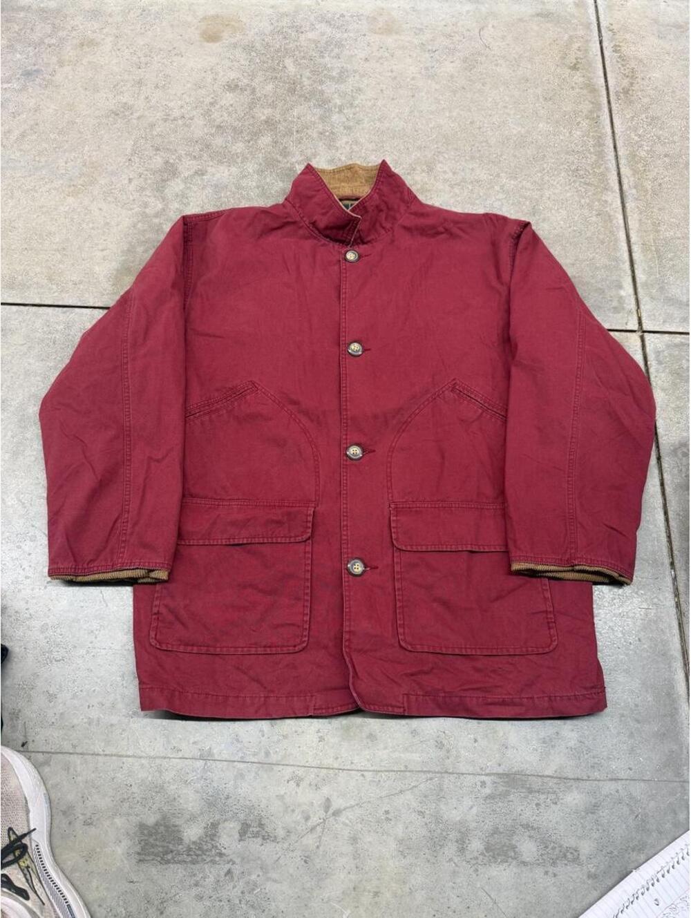 vintage red canvas chore barn button down jacket size xl